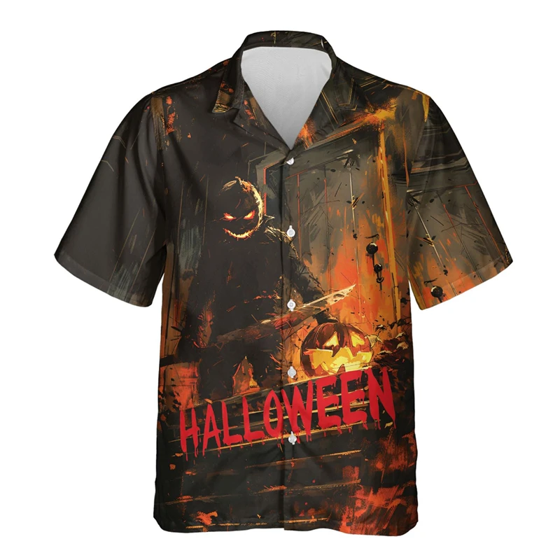 Horror Monster Graphic Shirts For Men Clothes Personalized Abstract Unisex Button Clothing Halloween Party Lapel Blouse Male Top