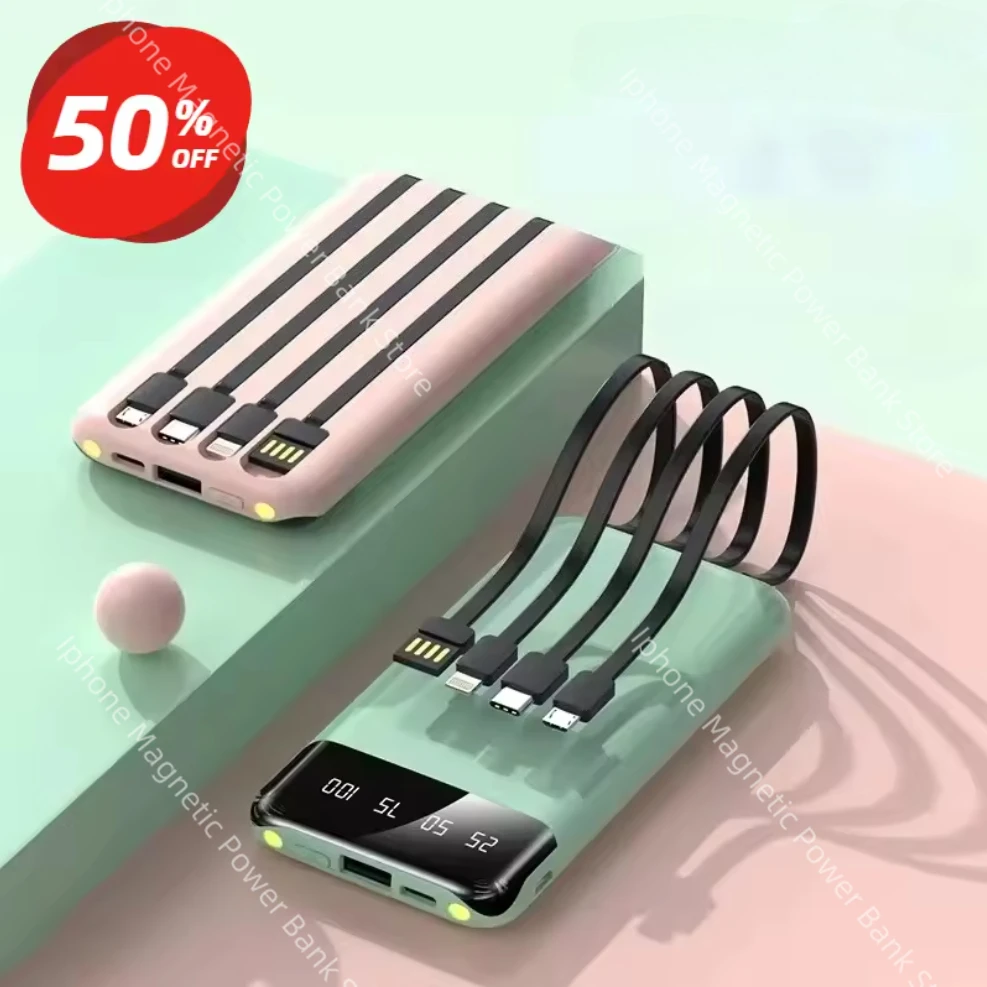 

Удобный мобильный аккумулятор большой емкости 20000 мАч с 4-проводным внешним аккумулятором, зеркальный экран для iPhone Xiaomi