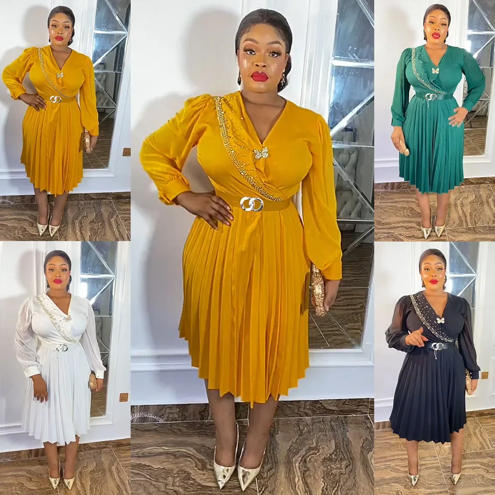 

Африканские платья больших размеров для женщин, плиссированное шифоновое длинное платье, вечернее платье Анкара Дашики, Дубай, Абая, Турция, кафтан, халат