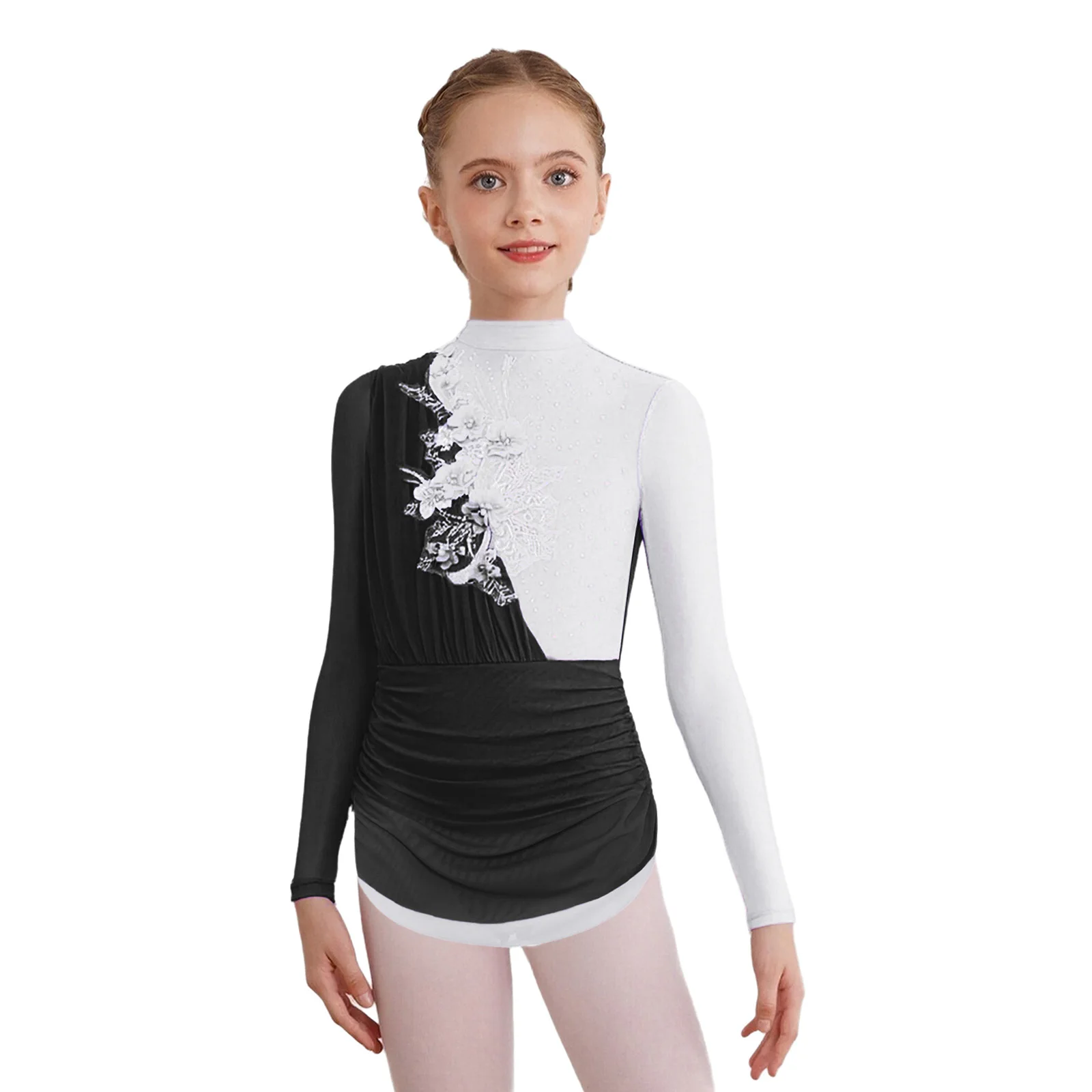 

Kids Girls Delicate Figure Skating Lyrical Dance Performance Dresses Lyrical Applique Long Sleeve Rhinestones Ballet Dance Dress