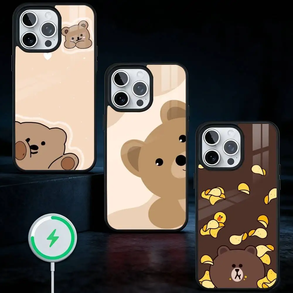 

Cute Brown Bear Phone Case For iPhone17,16,15,14,13 Plus,Pro Max Magnetic For Magsafe Wireless Charging