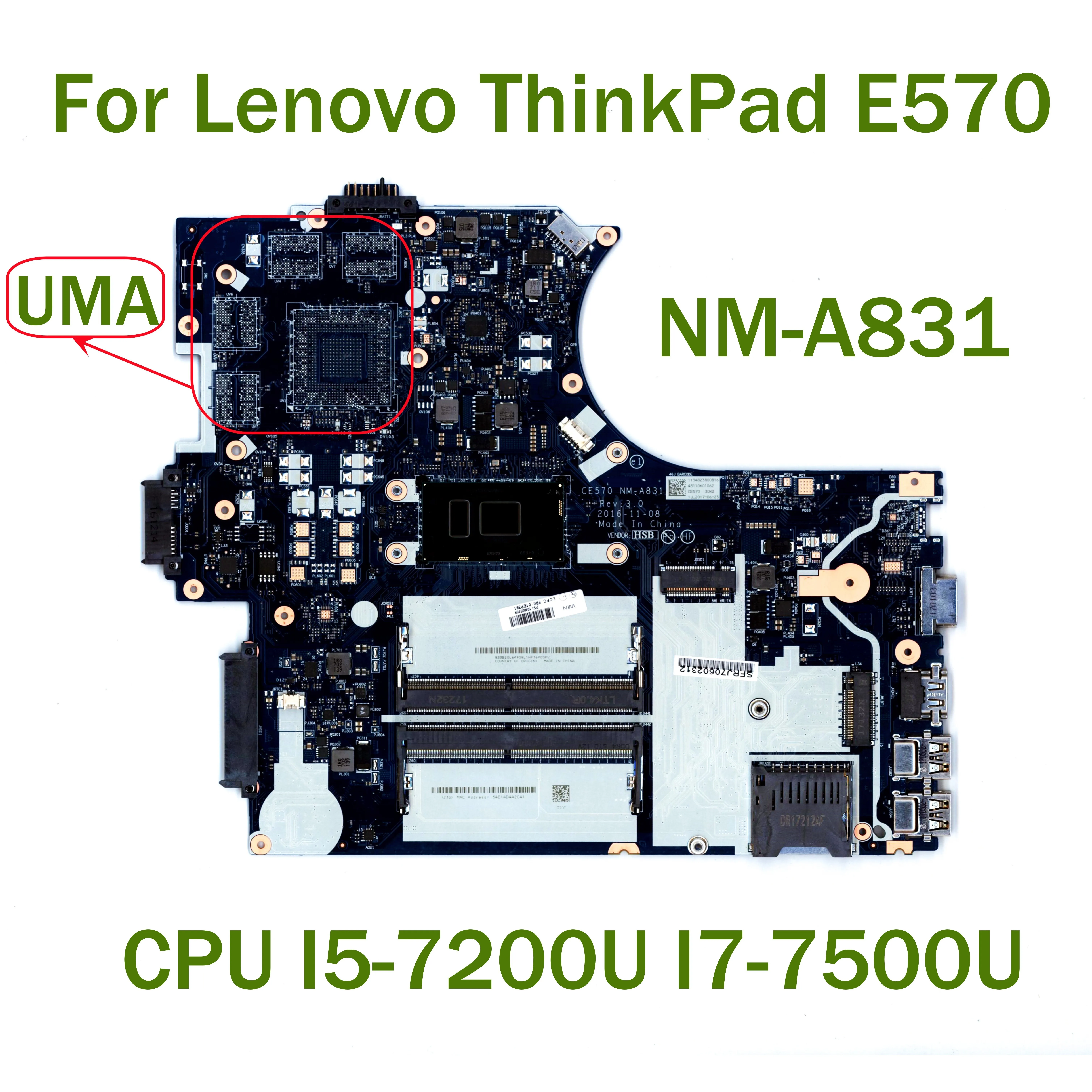 For Lenovo Thinkpad E570 Laptop motherboard NM-A831 with CPU I5-7200U I7-7500U 100% Tested Fully Work