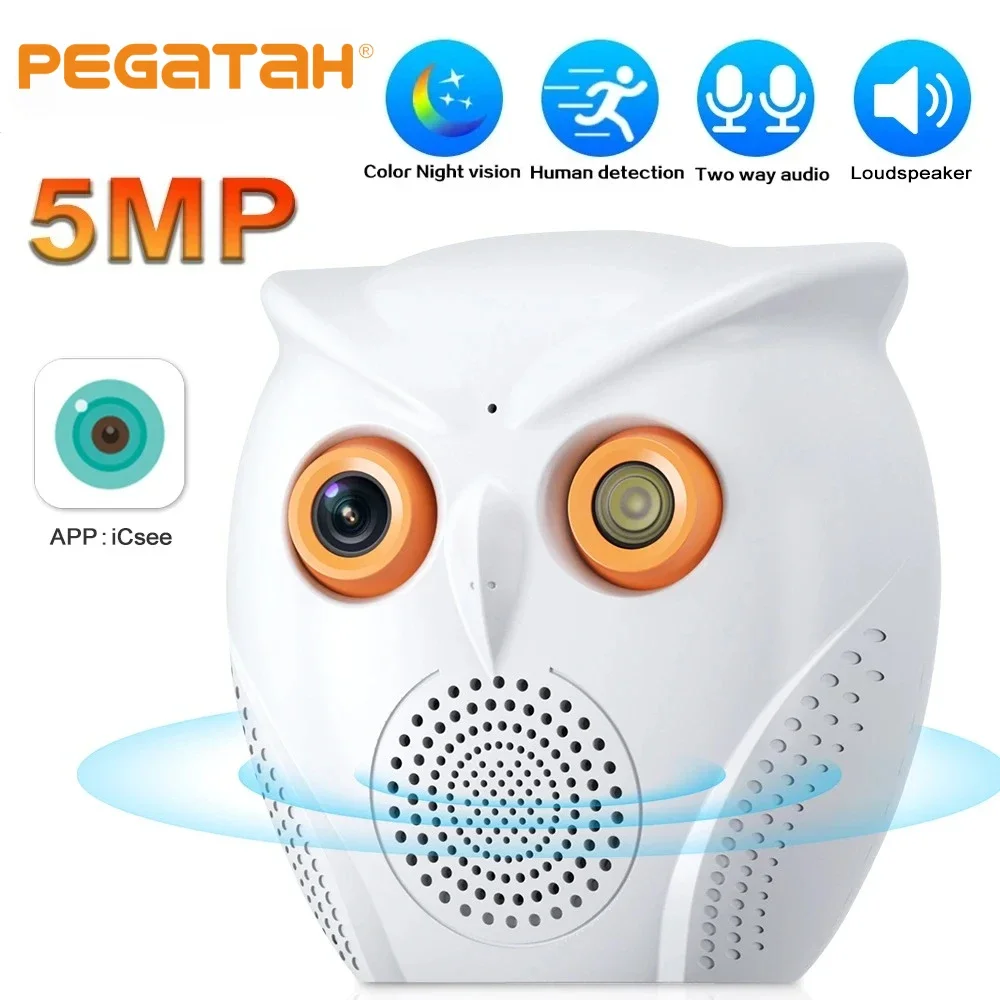 Owl Shape HD 5MP WiFi Camera Indoor Security Protection Cam CCTV Color Night Vision Monitor Two Way Audio Surveillance Cam ICSEE
