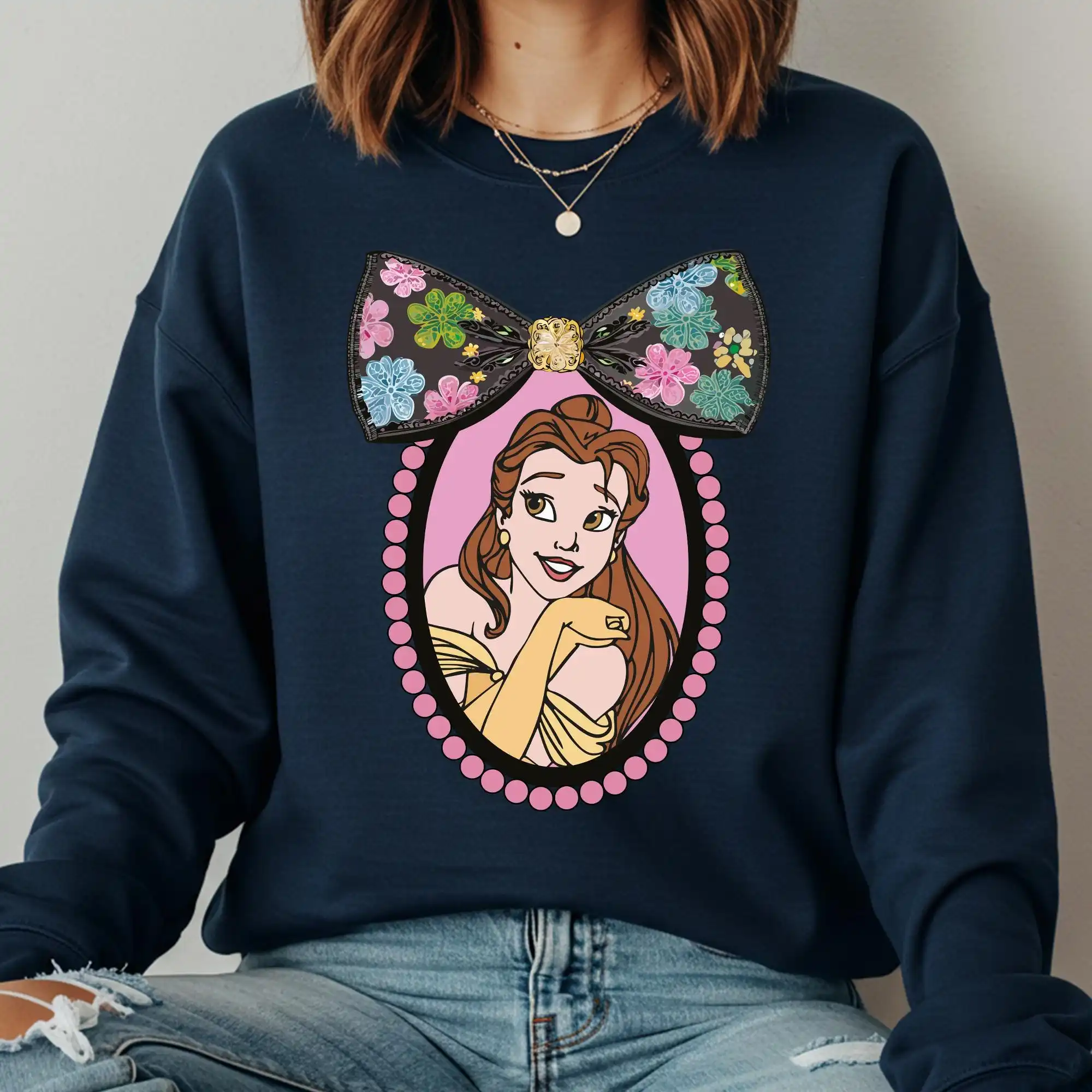 Bluza z kapturem Belle Princess, retro bluza Disney Belle, swobodna, wygodna, luźna bluza z okrągłym dekoltem, odzież uliczna