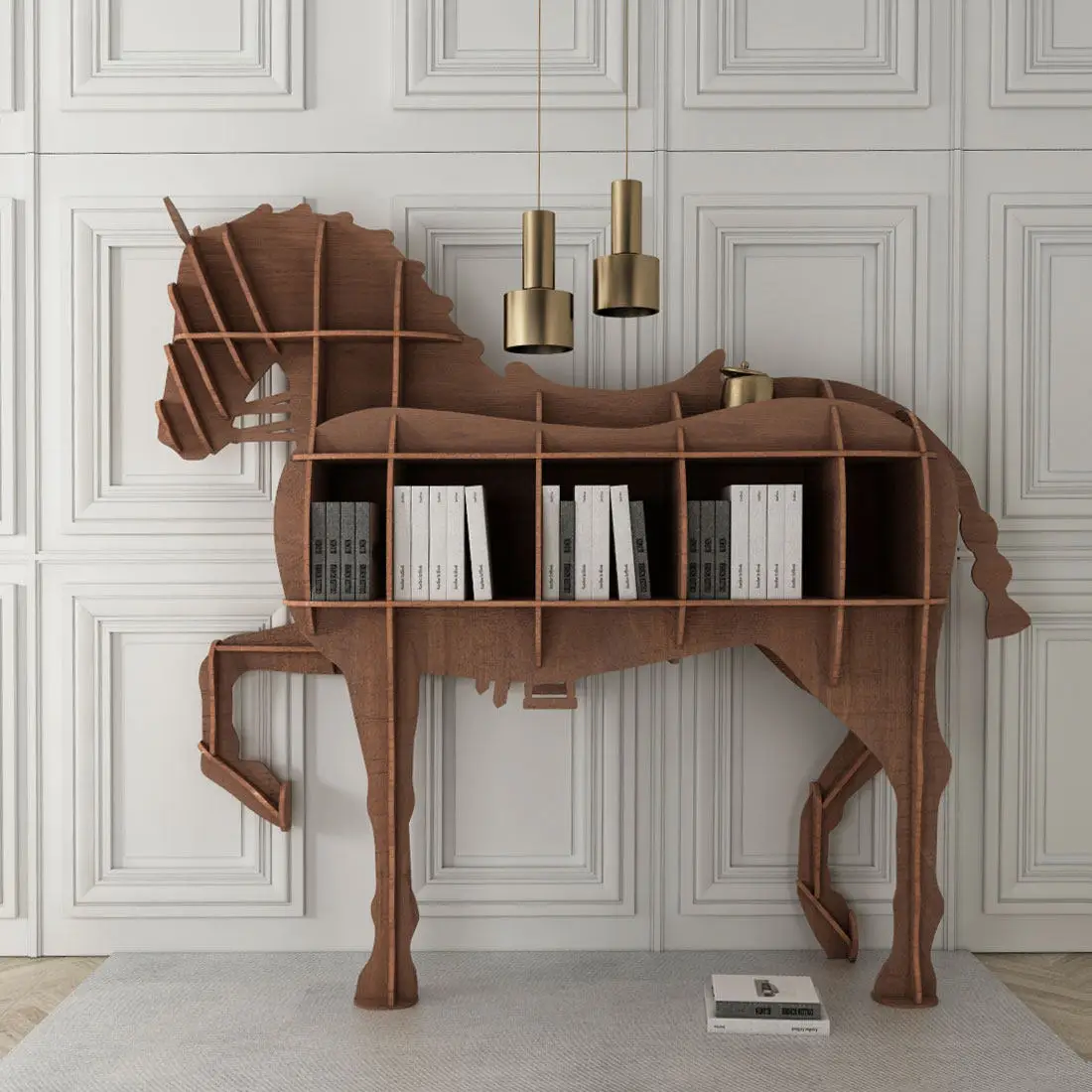 

Horse Bookshelf Light Luxury Household Bookcase Solid Wood Shelf Sofa Side Cabinet Entrance Living Room Partition Cabinet Displa