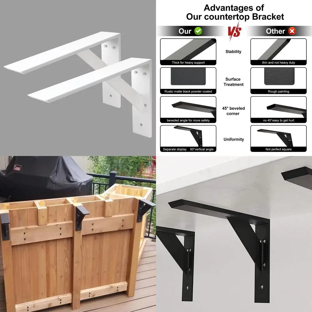 

Heavy-Duty 14 Inch Shelf Brackets for Granite, Quartz, Wood, and Laminate - 2 Pack, 3/8 Thick White Supports