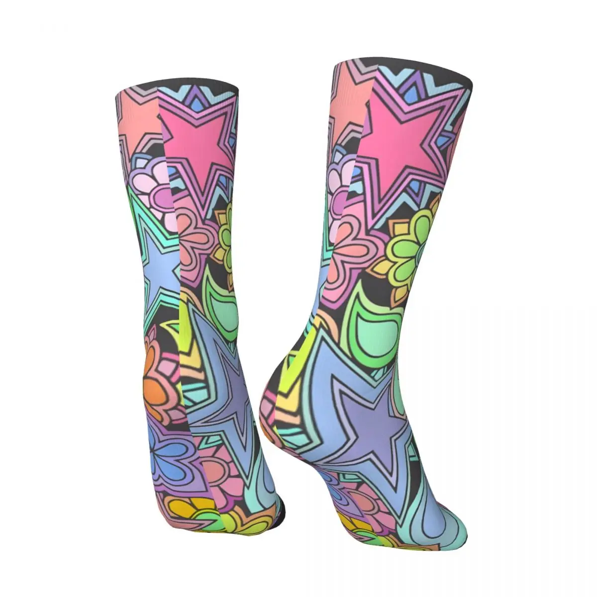 Retro Pretty Hippy Trippy Flower Power Men's compression Socks Unisex Harajuku Pattern Printed Novelty Crew Sock