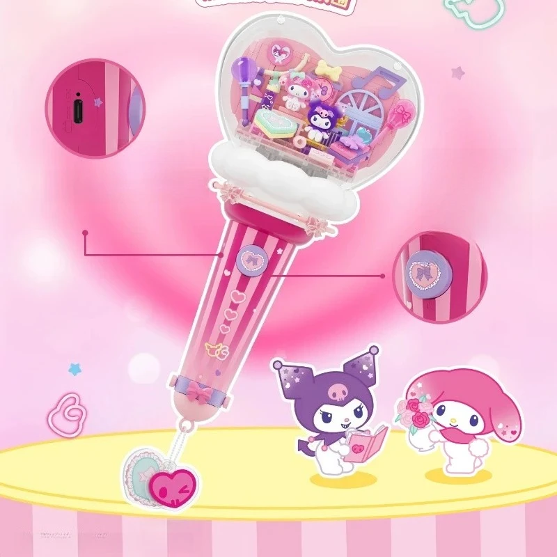 AREAX Building Blocks Sanrio Kuromi My Melody Rotatable Light Stick Type C Rechargeable Light Up Assembled Toy Birthday Gift Toy