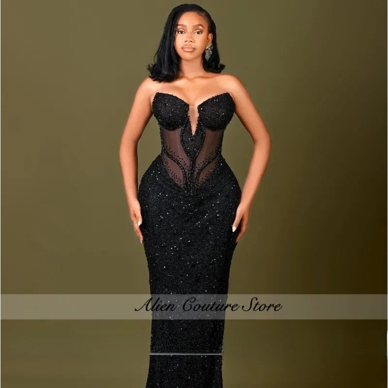 Black Evening Dress For Women 2026 Simple Mermaid Sequins Beaded Elegant Formal Party Dresses Vestidos De Fiesta Customized