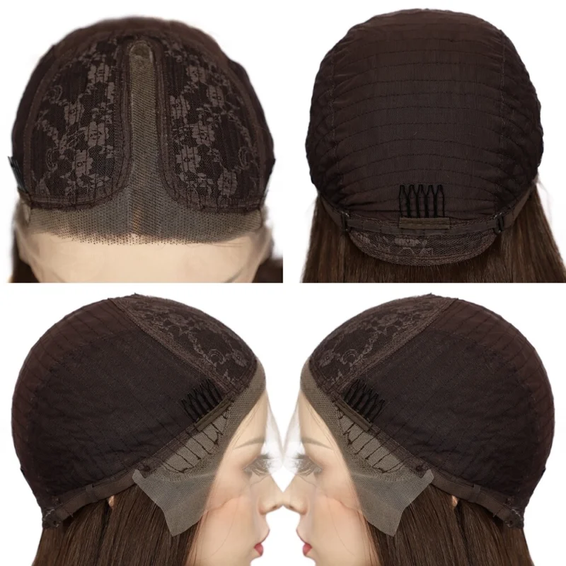 천연 T 앞면 레이스 가발 초콜릿 브라운 긴 웨이브 인조모 레이어드