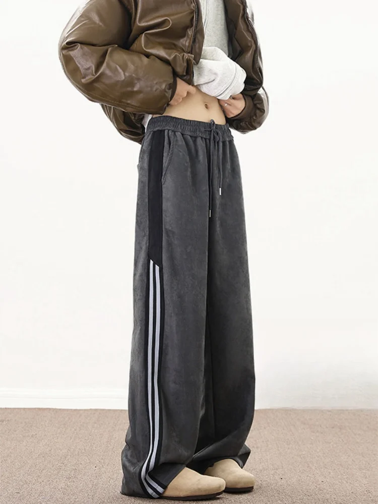 

Мужские зимние утепленные брюки из замши на флисовой подкладке, повседневные, прямого кроя, с полосатым узором, удобные, с эластичным поясом, модные