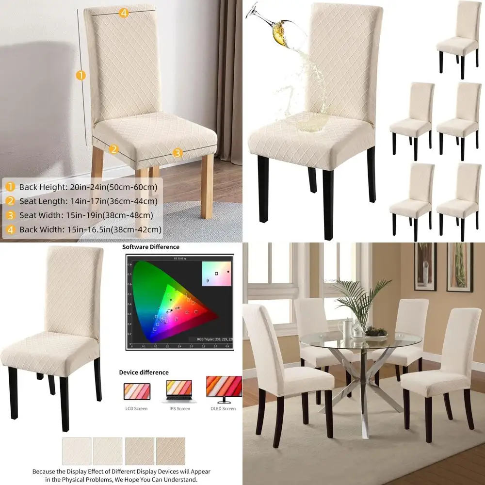 

Stretchy Waterproof Chair Covers for Kitchen and Dining, 6-Pack Beige Slipcovers for Parsons Chairs