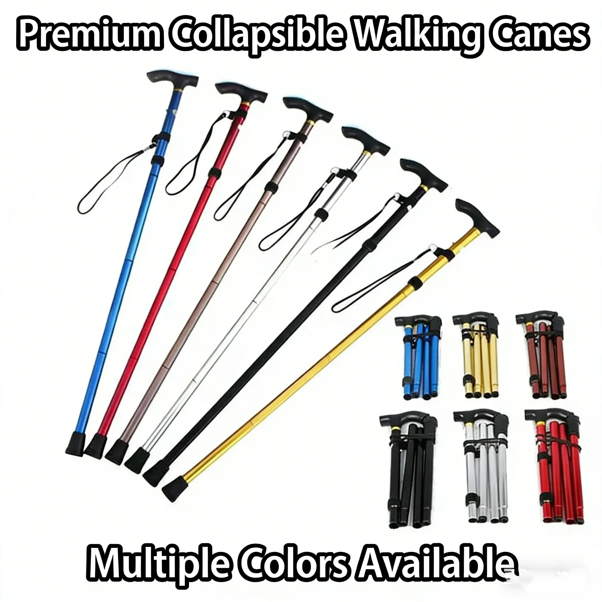Folding Walking Cane Lightweight Adjustable Portable Travel Walking Stick with Wrist Strap Rubber Tip Blue Black for Daily Trips