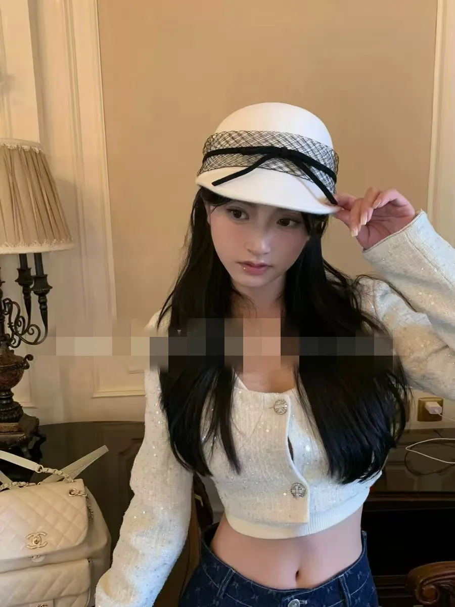 

Новая зимняя шерстяная фетровая сетка с бантом, украшение, женская шапка для обслуживания, женская кепка с козырьками для отдыха