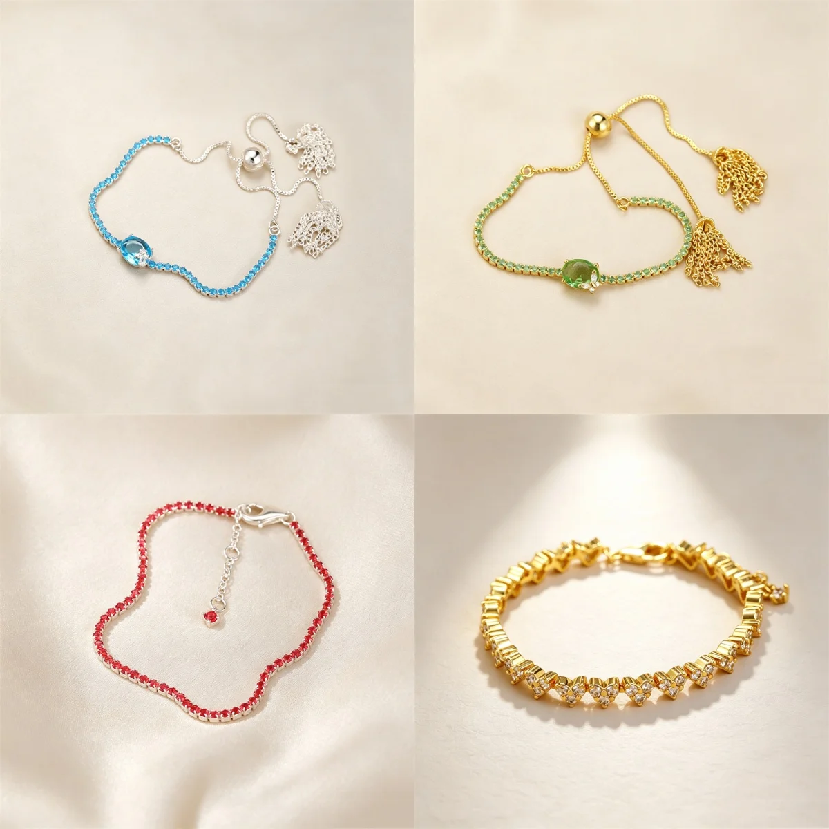 2026 New 925 Silver Blue Green Red Adjustable Stackable Charm Bracelet Fit for Women's Daily Party Wear Fashion Jewelry Gifts