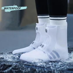 Wieder verwendbare wasserdichte Rians chuhe aus Silikon decken Unisex-Schuh überzüge mit langem Knopf ab