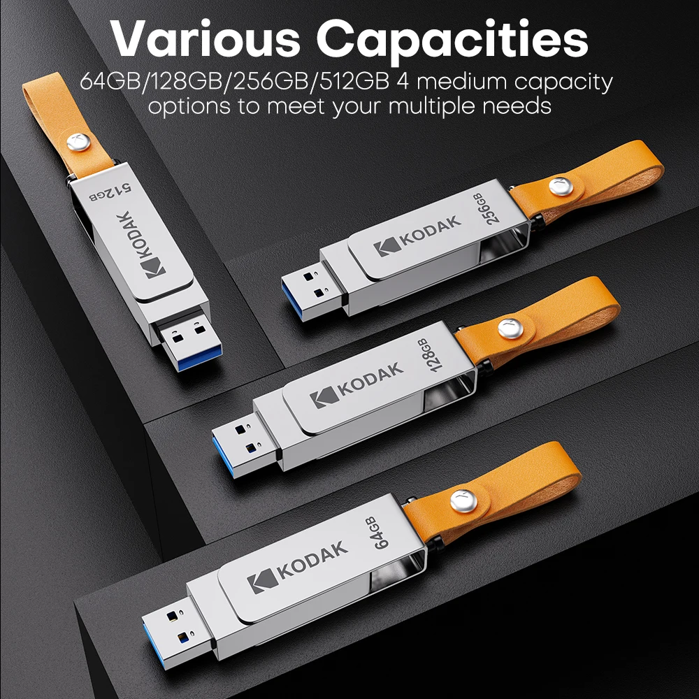 KODAK K133 Metal USB Flash Drive USB 3.1 256GB 128GB 64GB 32GB High Speed Memory Stick 120MB/s Rotating Pen Drive for PC Laptop