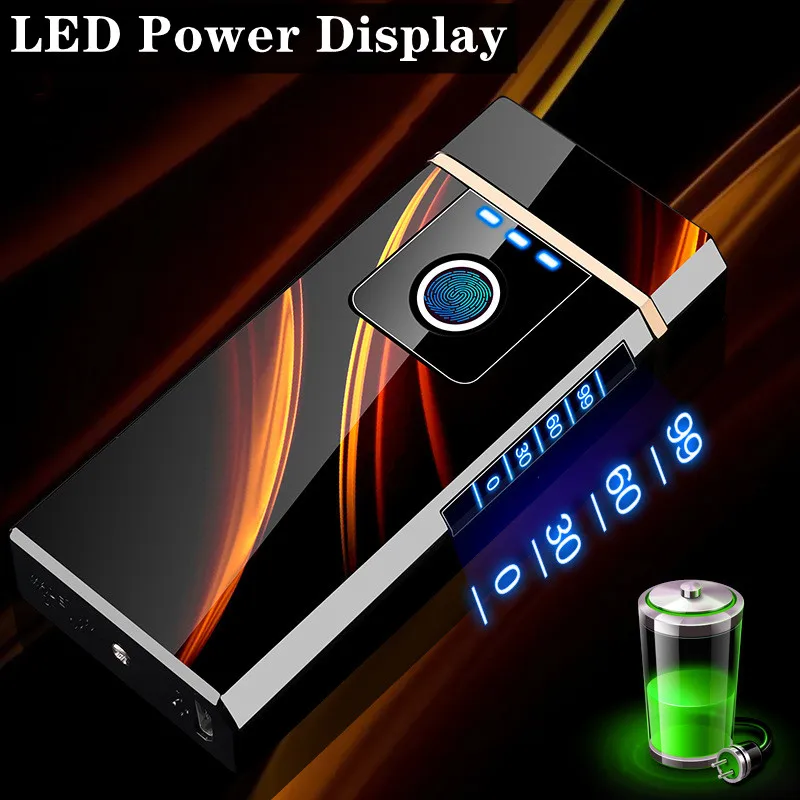 Luxury Smart Chip Fingerprint Recognition Induction Ignition USB Charging Large Flame Lighter LED Power Display Gift Box