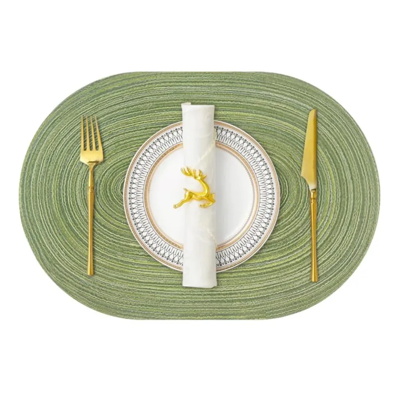 1/4/6PCS Green Oval Cotton Braided Table Place Mats Non-Slip Dining Table Coasters Big Kitchen Gift Set
