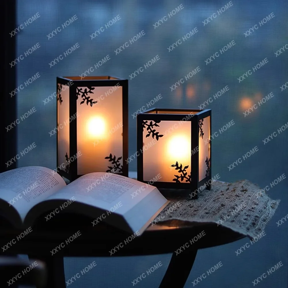 Wind Candle Stand Retro Iron Art Glass Wind Lamp Candle Romantic Home Desktop Decoration Ancient Style Decoration Chinese Style