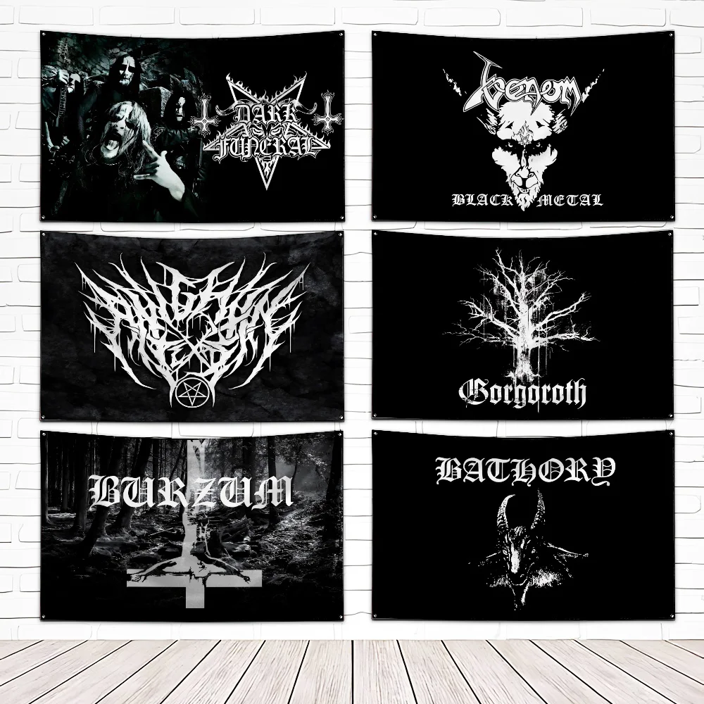 Ft Black metal Black White Evil Flag Polyester Digital Printing Banner For Garage or Out door Decoration