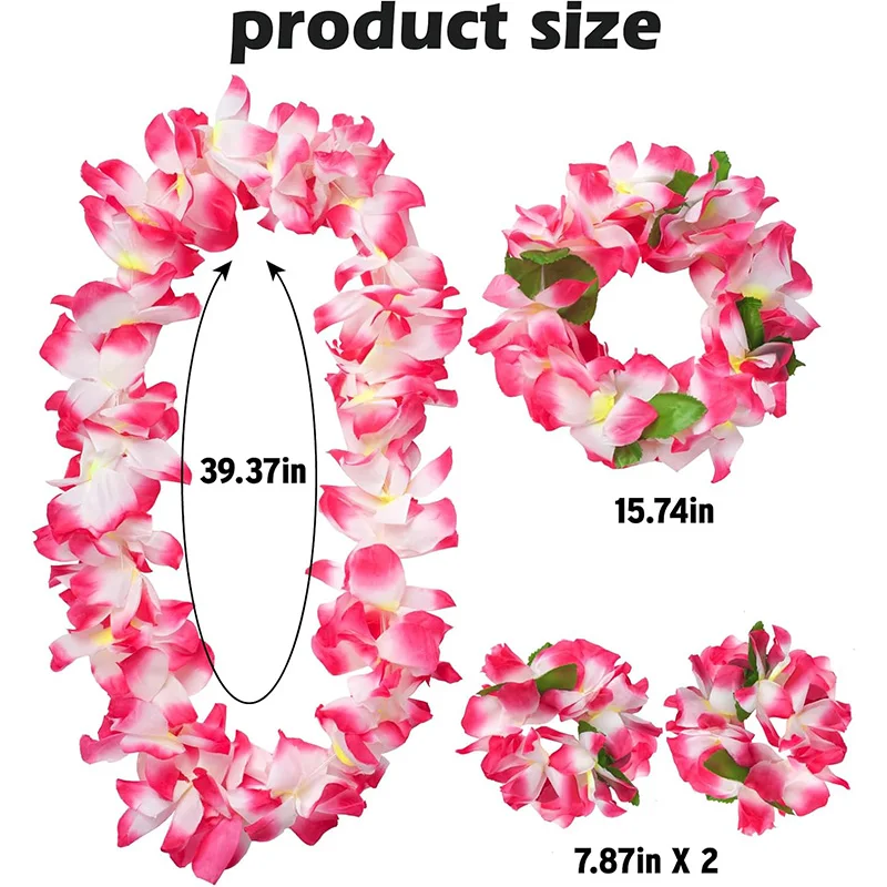 4Pcs Hawaiian Leis Garland with Bracelets For Luau Summer Tropical Birthday Party Decoration Artificial Flower Wreath Necklace - view 5