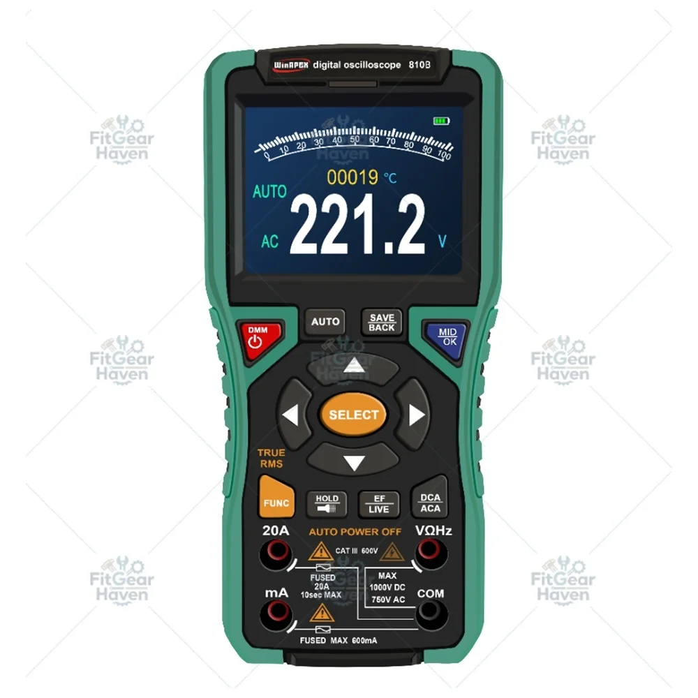 Professional Rechargeable Oscilloscope Multimeter, 10MHz 50MSa/s 6000 Counts RMS for Electrical Work