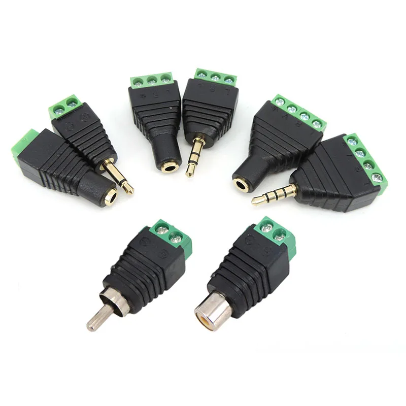 RCA macho e fêmea conector, fone de ouvido Audio Jack, Terminal adaptador, Mono canal estéreo, parafuso plug, A7, 2 Pólo, 3 Pólo, 4 Pólo, 3.5mm