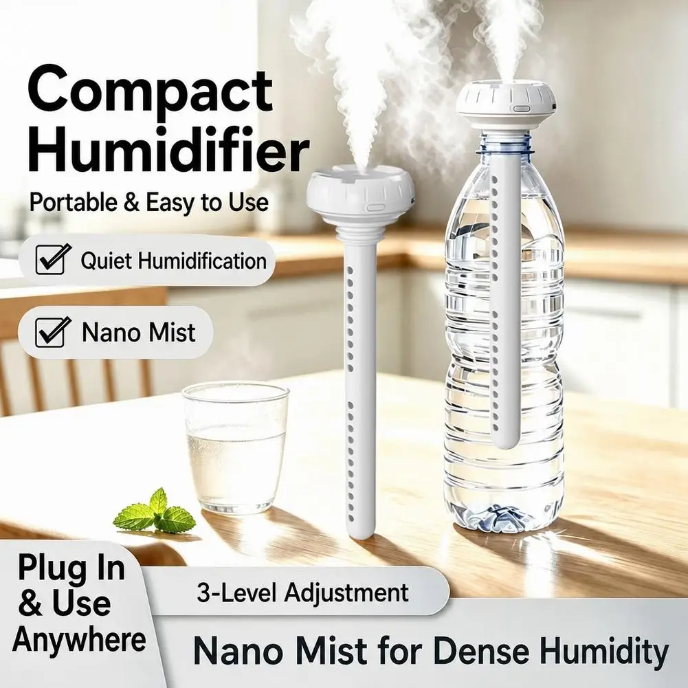 Wireless Portable Stick Humidifier Tankless Water Bottle Mist Maker Adjustable Dual Length Quiet Mini USB Personal Humidifier