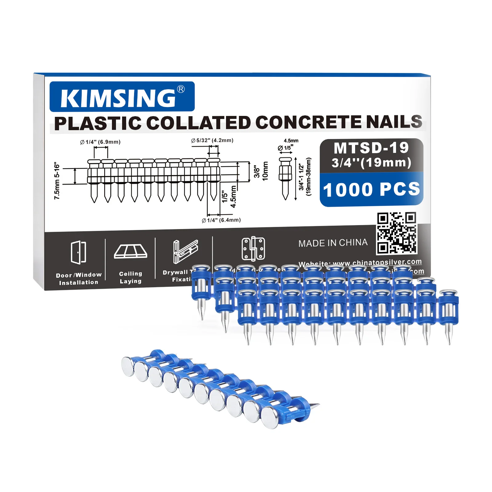 800pcs/1000pcs Gas Nail 19-38mm Collated Drive Gas Concrete Pin Nail Galvanized For Woodworking, Picture Frames,Cabinets