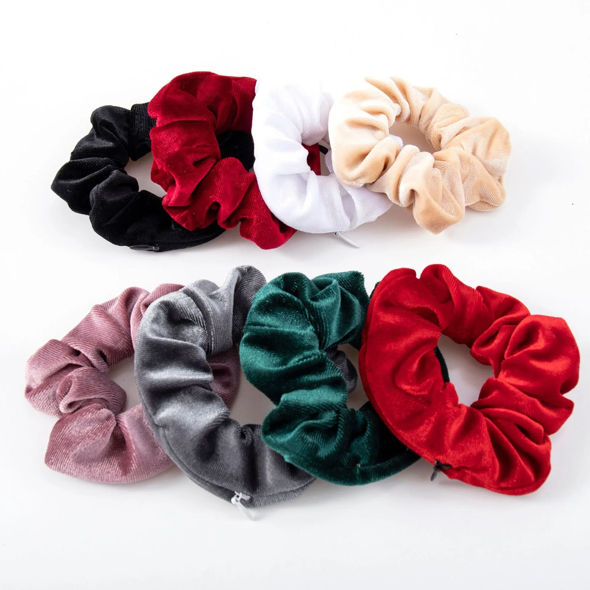 Arrived Zip Scrunchies Hidden Storage Earphones Money Keys Women Velvet Hair Tie Pocket Hair Styling Srunchies Ornaments