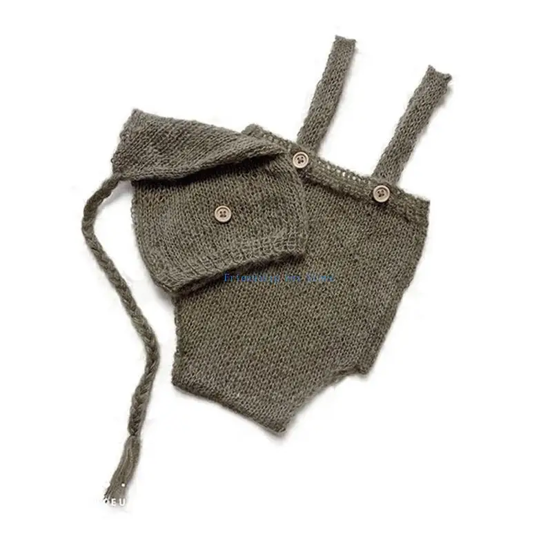 

F1CB 2 шт. реквизит для фотосессии новорожденных, вязаный крючком наряд, детский комбинезон, шапка, комплект, вязаные шапочки с