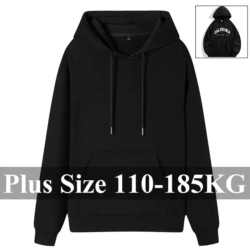 Men's 100% Cotton Hoodies Plus Size 110KG-185KG Pullover Loose Sweatshirt Comfortable Casual Black Tops Male Clothing 1XL-7XL