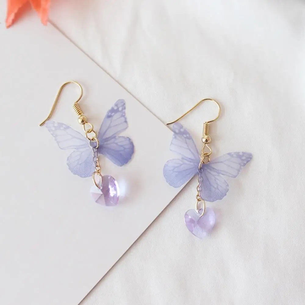 Purple Butterfly Dangle Earrings Party Elegant Butterfly Earrings Women Butterfly Heart Long Dangle Hook Earrings Jewelry Gift