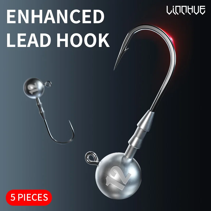 LINNHUE الرصاص رئيس هوك 5 قطعة/الحقيبة 3.5 جرام 5 جرام 7 جرام 10 جرام 12 جرام 14 جرام هوك عالية الكربون المقاوم للصدأ الحبار تهزهز معالجة اكسسوارات الصيد هوك