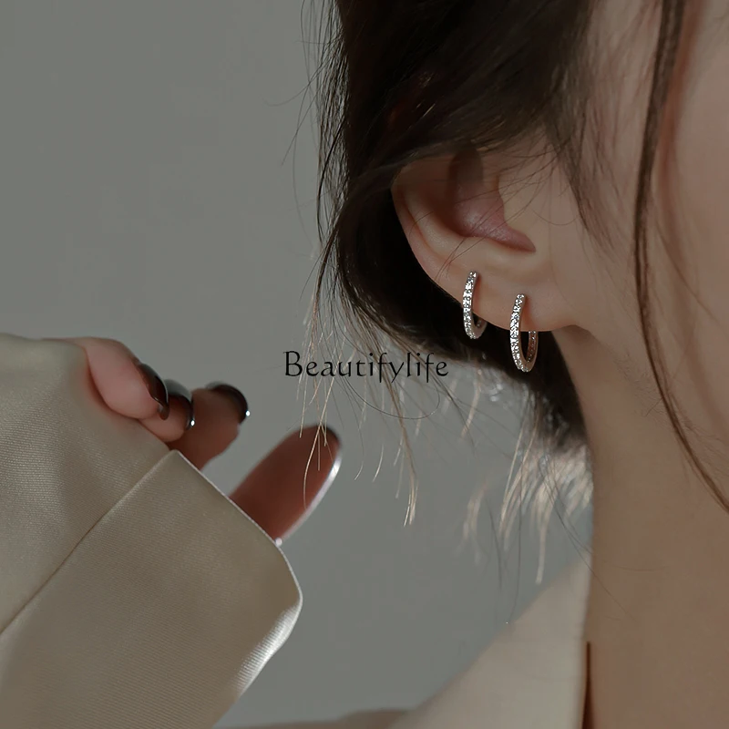 

Light luxury diamond-set niche design earrings summer circle earrings women's tide