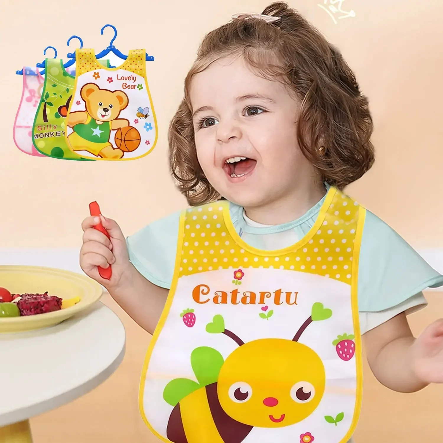 Babero impermeable con banda elástica ajustable para niños, delantal de comida ligero y suave, resistente al aceite, impermeable