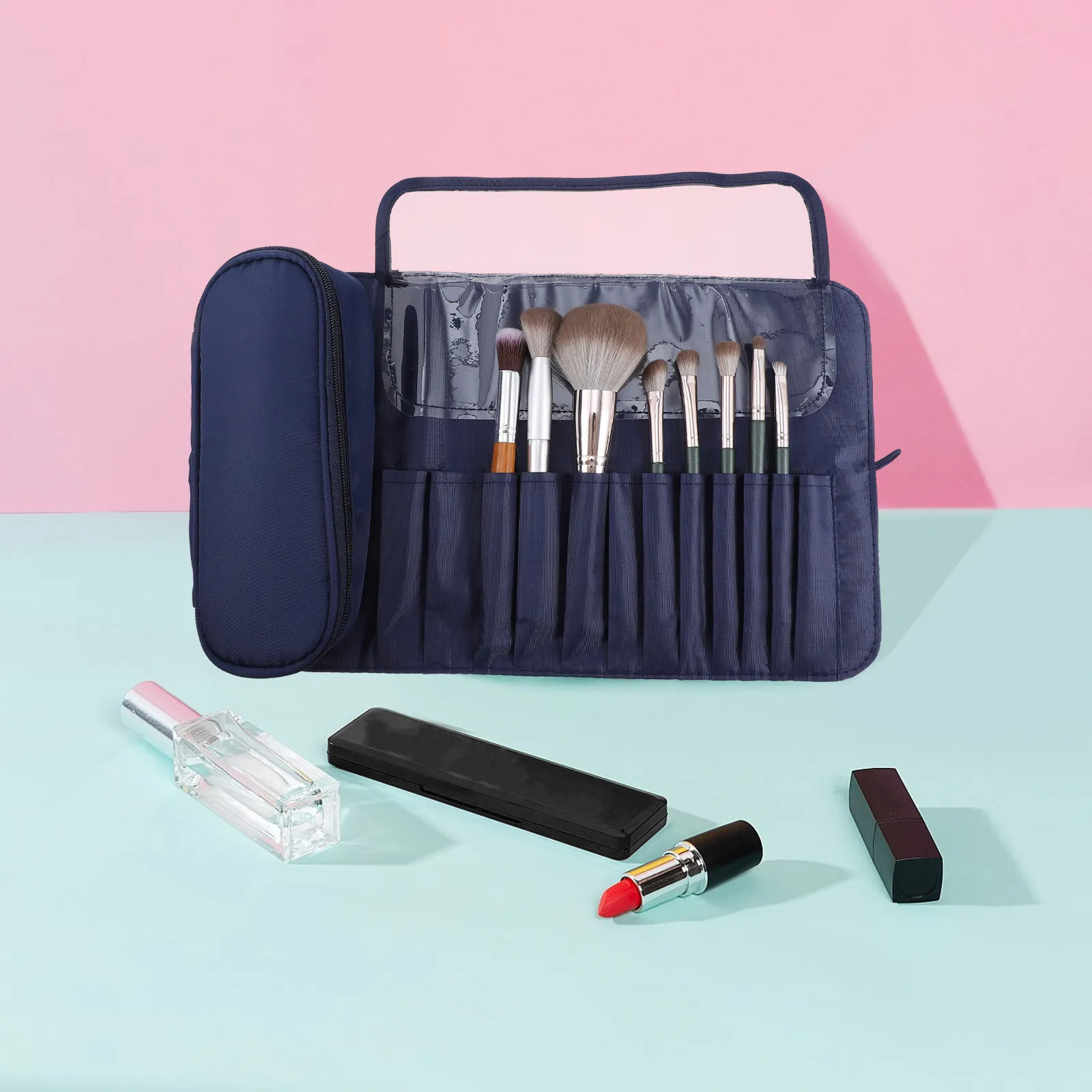 

Premium Makeup Brush Rolling Bag Folding Portable Storage Pouch Multi-Functional Makeup Brush Organizer Bag for Travel