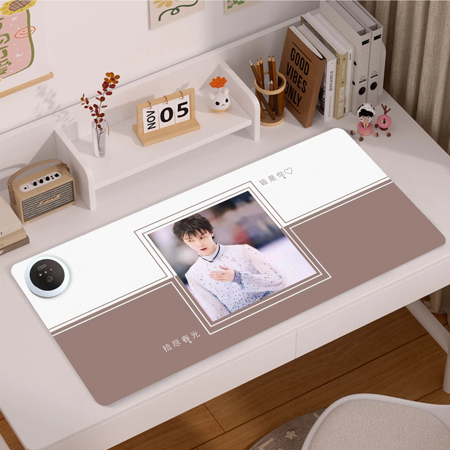 

Large Heated Mouse Pad Warm Hand PU Waterproof Desk Mat Yuzuru Figure Skating Heating Mousepad with 3-level temperature control