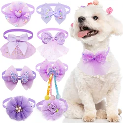 10pcs Pet Dog Bow Collar Adjustable Dog Cat Bows Collar Lace Bling Necktie for Small Dog Accessories Puppy Grooming Supplier