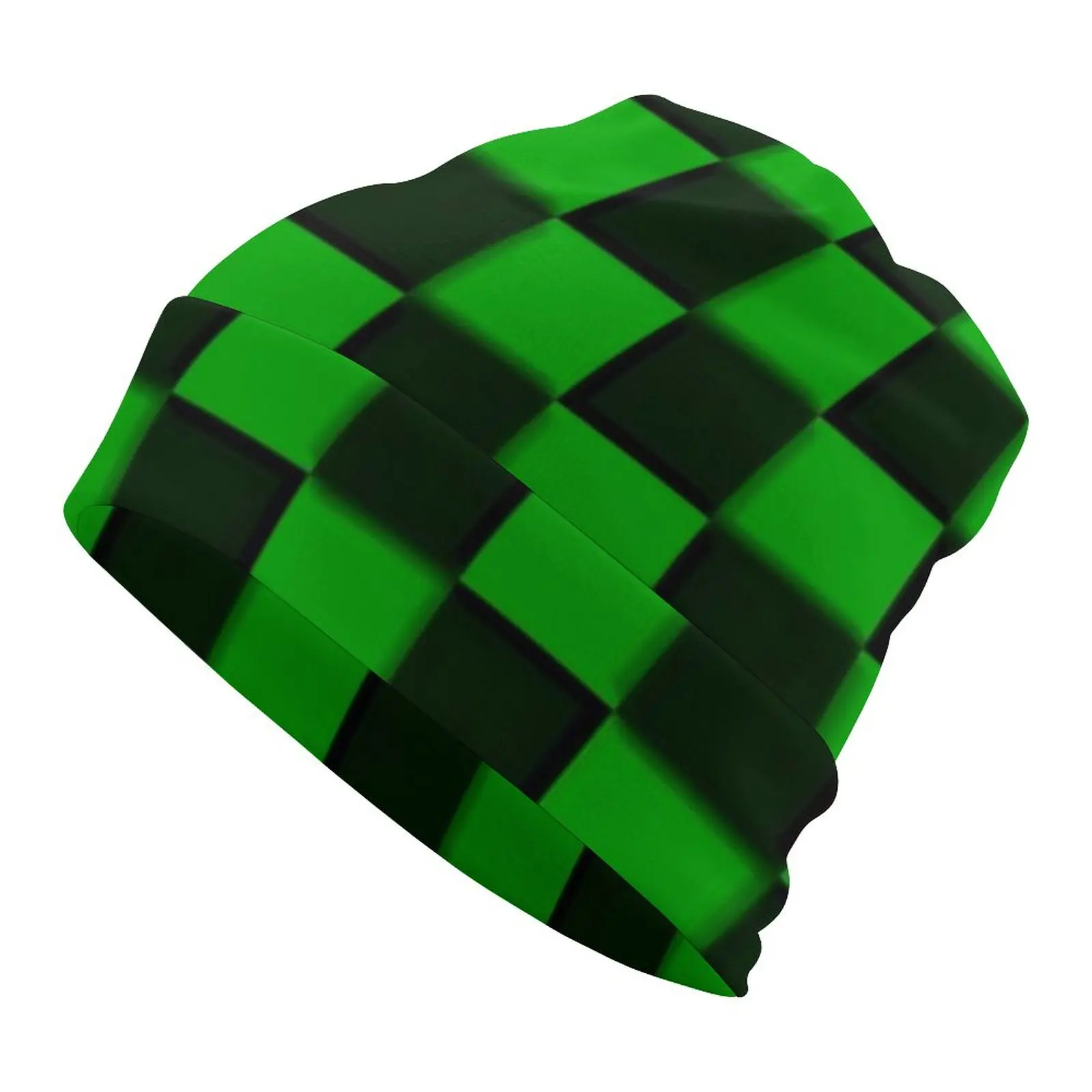 Cool Checkerboard Beanie Hats Green Black Checkers Y2K Cool Caps Men Women Unisex Kpop Skullies Beanies Winter Warm Beanie Hats