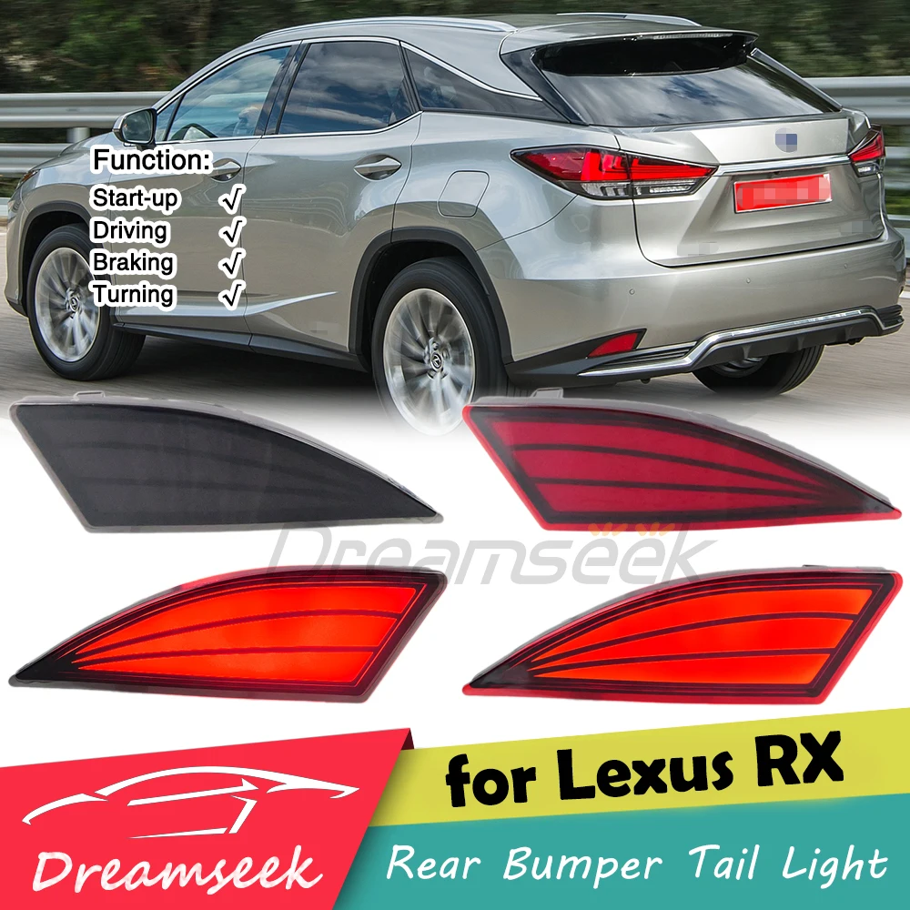 

LED Rear Bumper Brake Tail Light For Lexus RX350 RX450h 2020 2021 2022 Reflector Driving W/ Dynamic Sequential Turn Signal Lamp