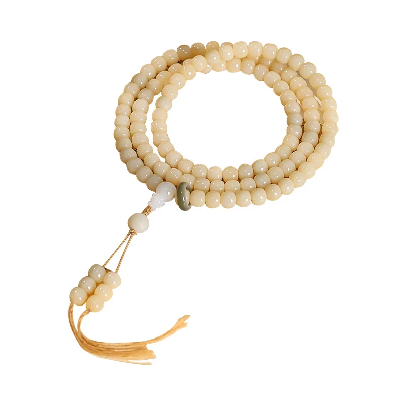 Natural Jade Material Milk Yellow Bodhi Bracelet 108 Pcs Buddha Beads for Men and Women‘s Bodhi Rosary for Chanting Scriptures view 5