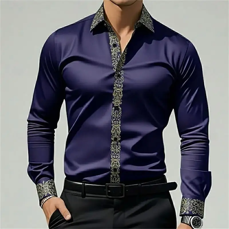 

Fashionable men's long sleeved shirt with 3D printed pattern, men's casual shirt with lapel buttons, comfortable long sleeved sh