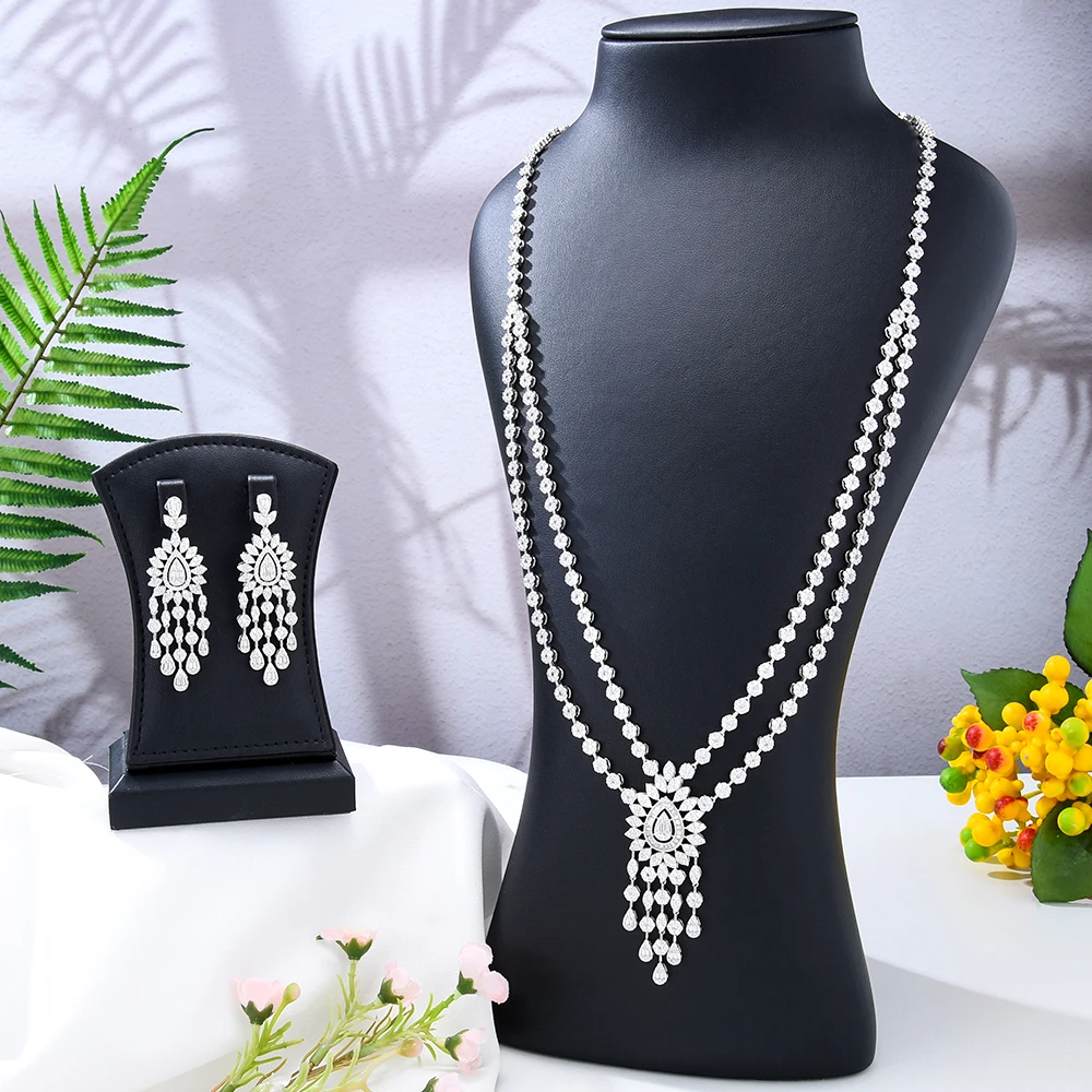 GODKI Luxury 2PCS Water Drop Necklace Earring Set Dubai Wedding Jewelry Sets Engagement brincos para as mulheres 2022