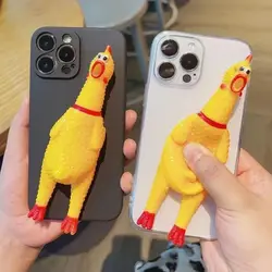 Funny 3D Mini Scream Chicken Phone Case for iPhone 17 16 15 14 13 12 11 Pro Max 17Air X XS XR 7 8 Plus SE Cartoon Silicone Cover