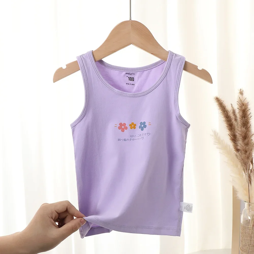 Girls Sleeveless Vest Kids Cartoon Printed Tank Top Baby Cotton Tops Clothing 2024 Summer Children\'s Casual Undershirt