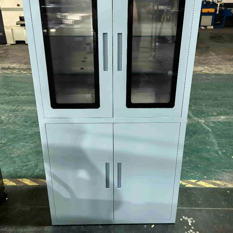 Modern blue stainless steel locker with glass door for hospital and laboratory