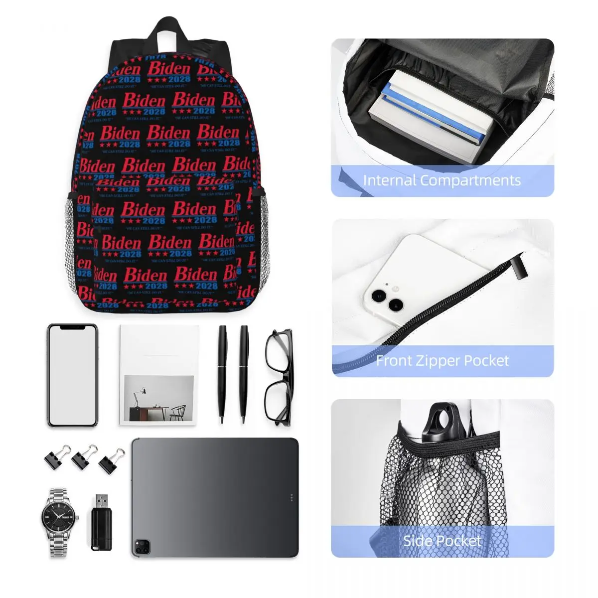 

Biden 2028 Backpack Hot Sale Daypack Large Capacity Boys Girls BookBag Shoulder Bags for Men Women School Bag