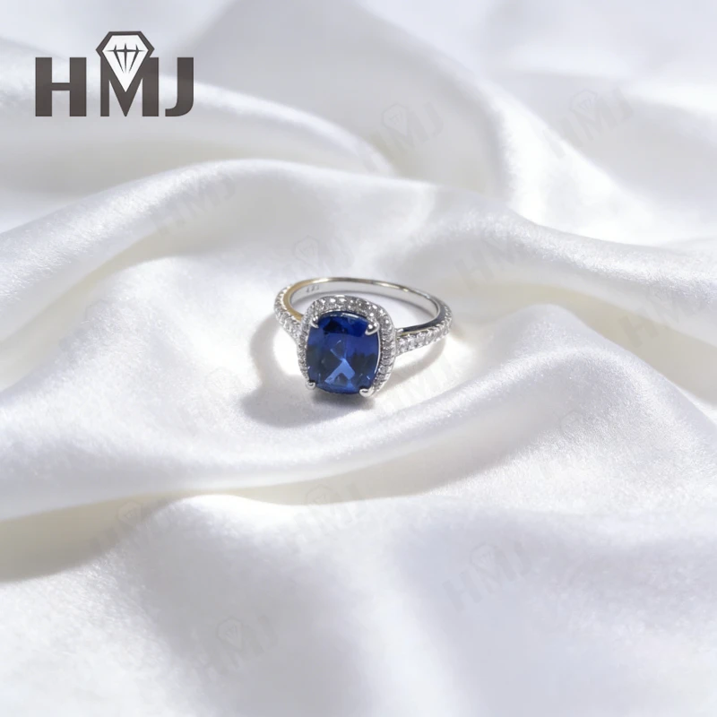 Lab Grown Columbia Emerald/Sapphire/Ruby Rings 925 Sterling Silver Elongated Cushion Cut Fine Jewelry Gift for Women Anniversary